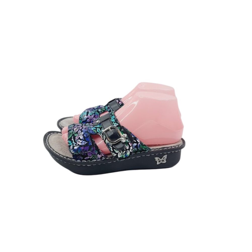 Alegria Women's Multicolor Peggy Hibiscus‎ Floral Leather Slide Sandal Size 6